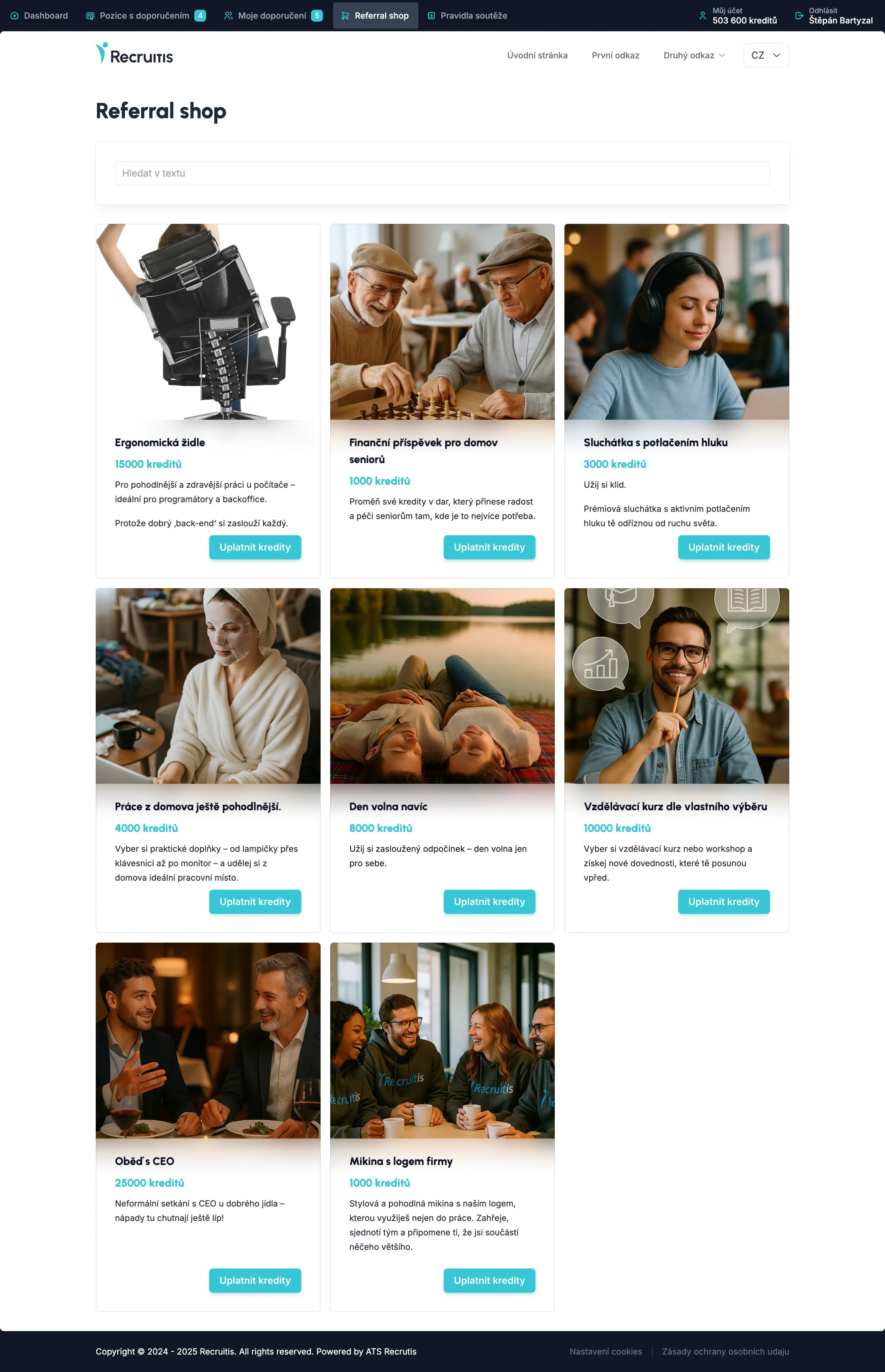Referral shop z nagradami za kulturo podjetja za zaposlene